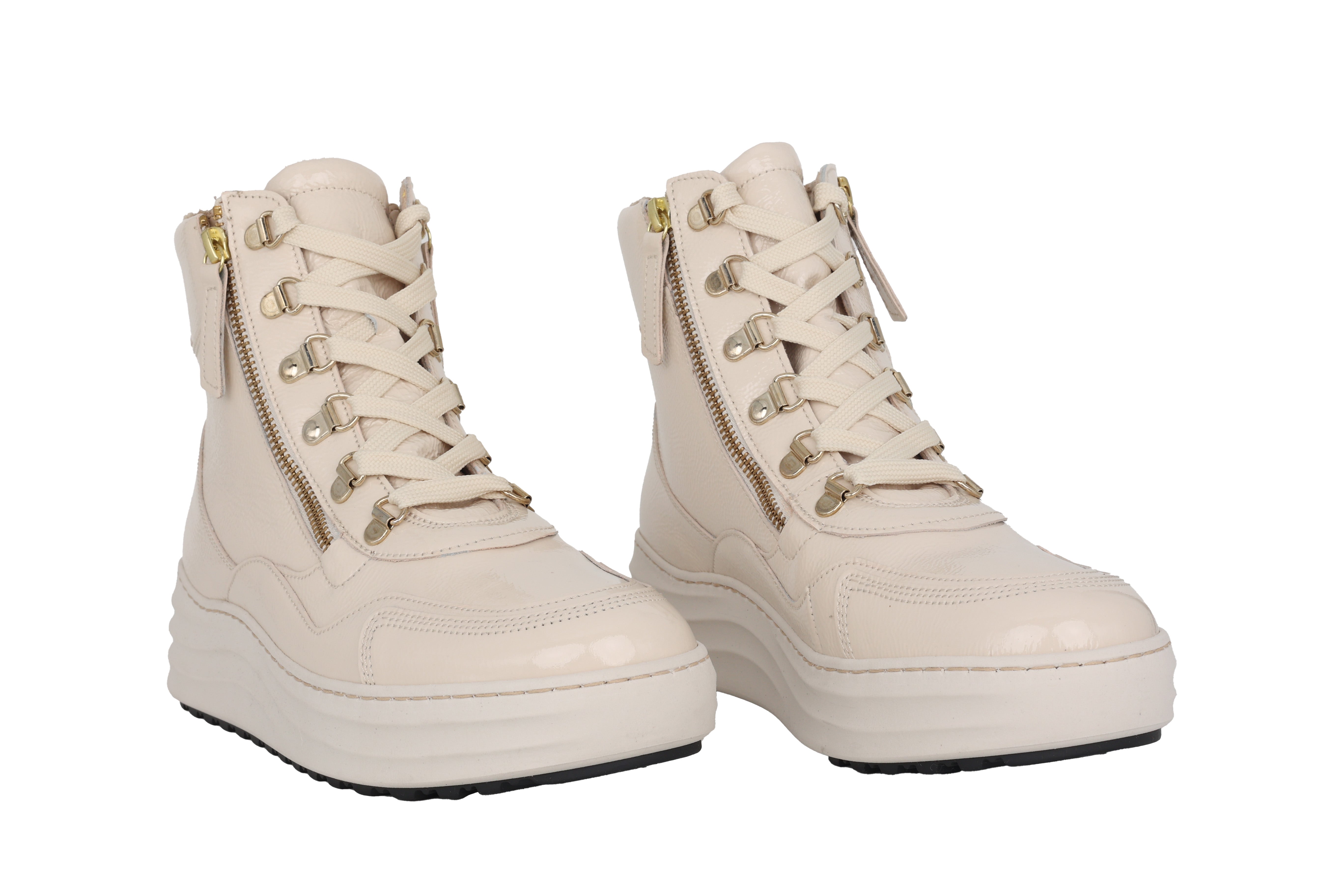 '76.568.90' varmforet damestøvle med blonder og lynlås - Off white patent