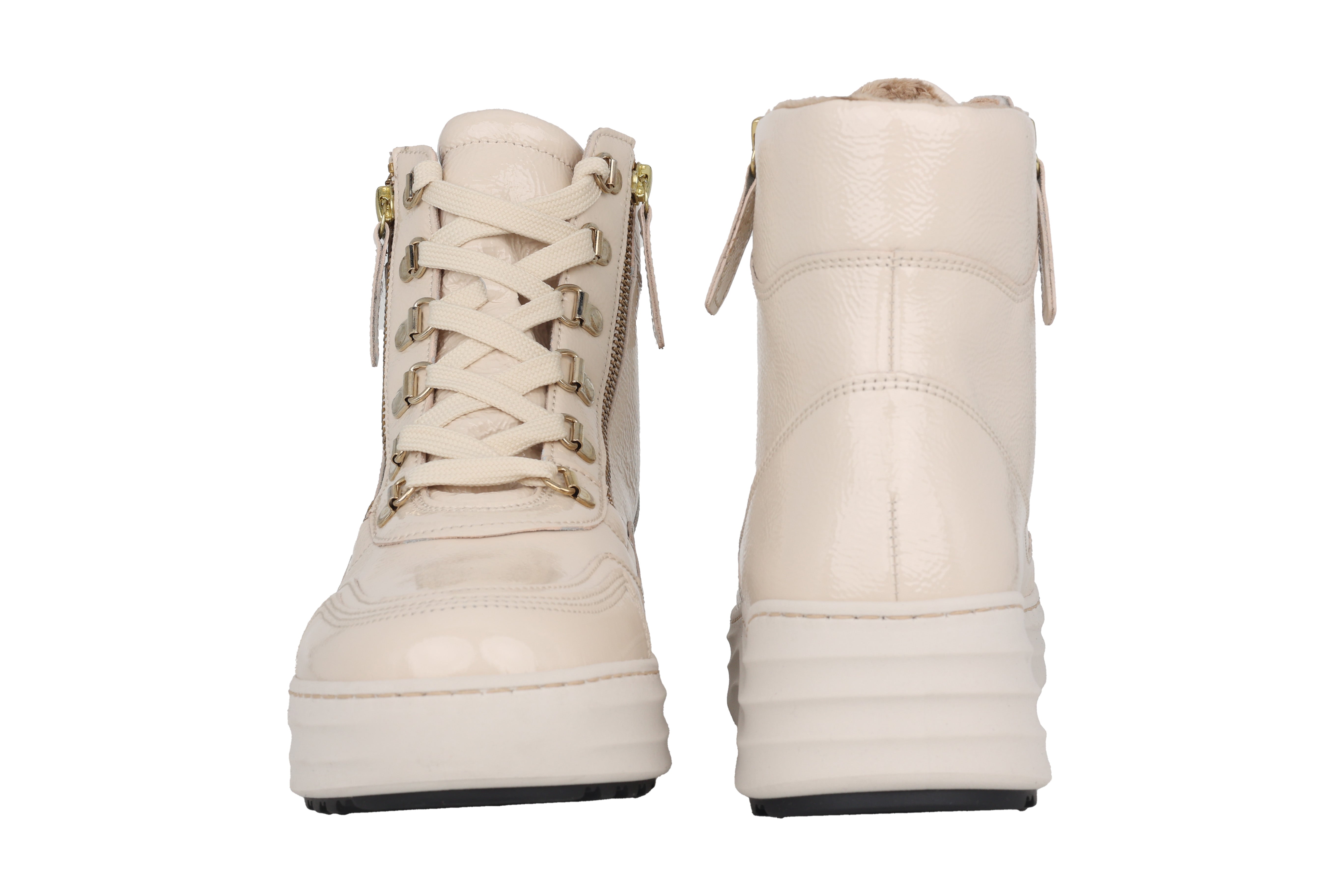 '76.568.90' varmforet damestøvle med blonder og lynlås - Off white patent