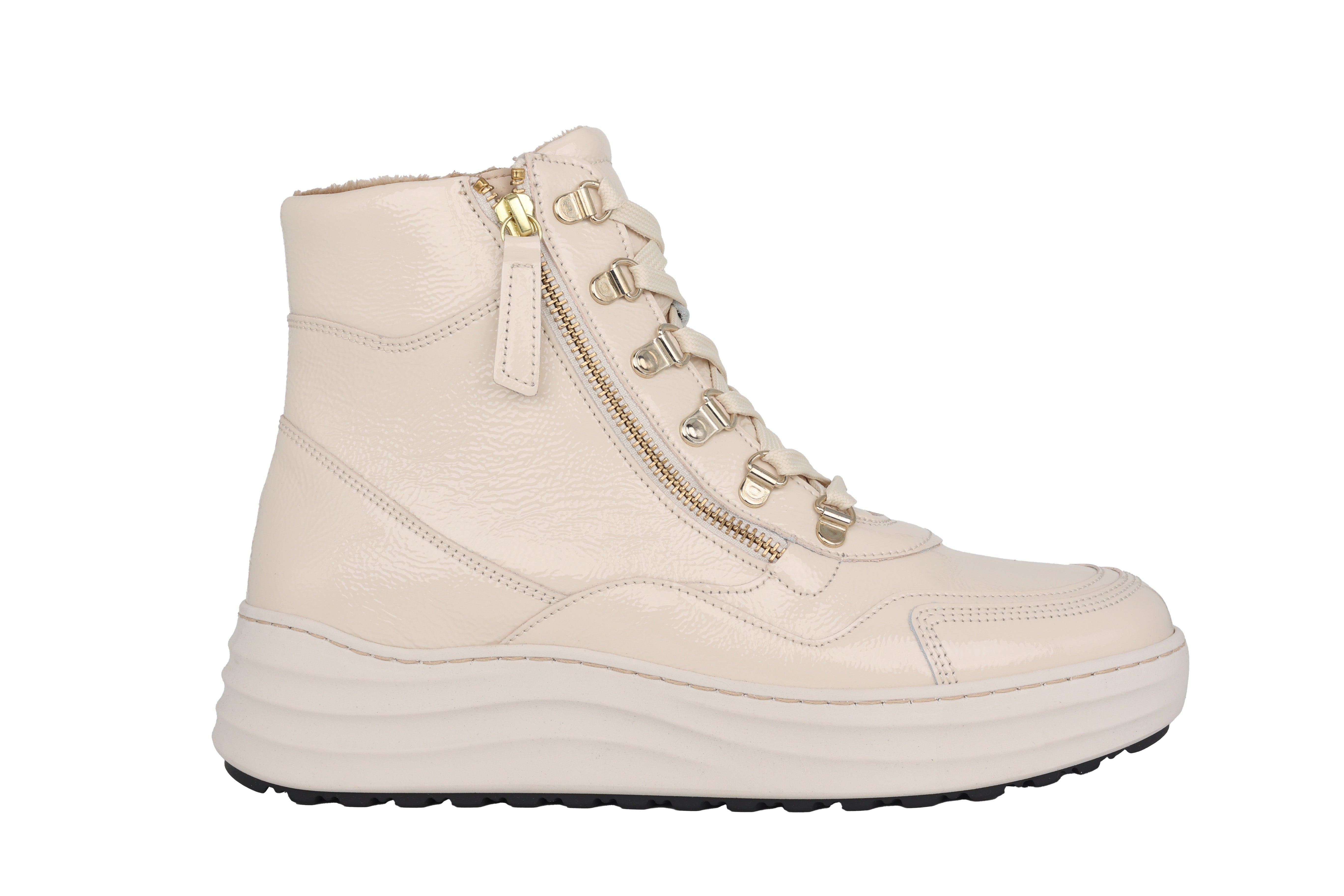 '76.568.90' varmforet damestøvle med blonder og lynlås - Off white patent