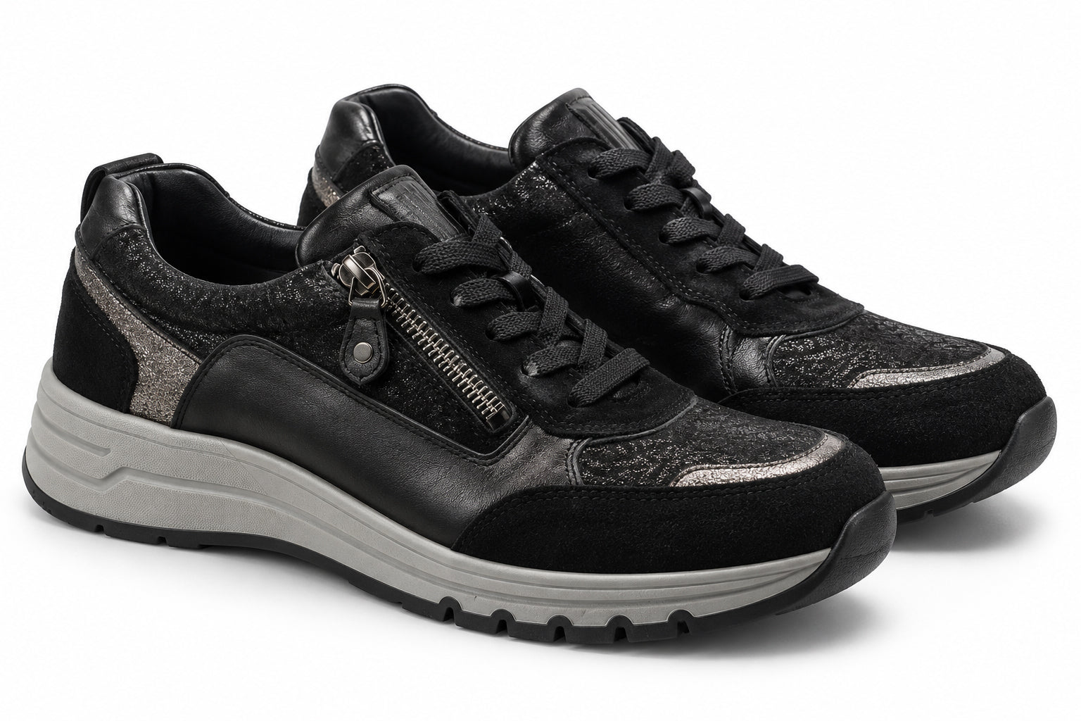 'H-April' dam sneaker med bred passform (H) - svart