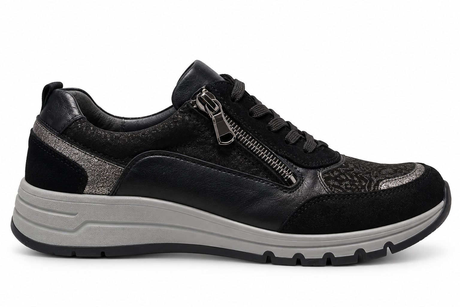 'H-April' dam sneaker med bred passform (H) - svart