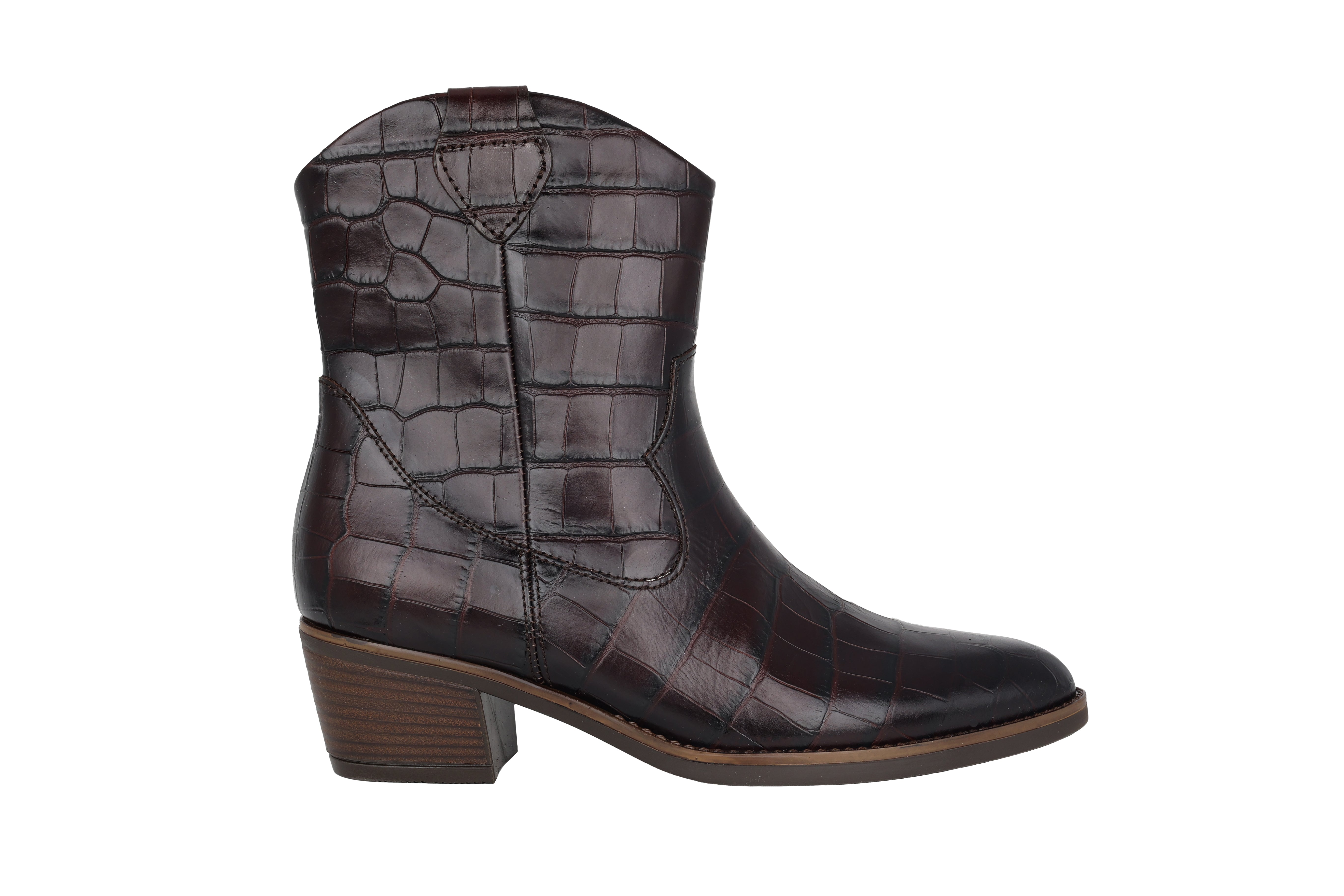 Damenstiefel „31.600.53“ im Cowboy-Stil – dunkelbraunes Krokomuster