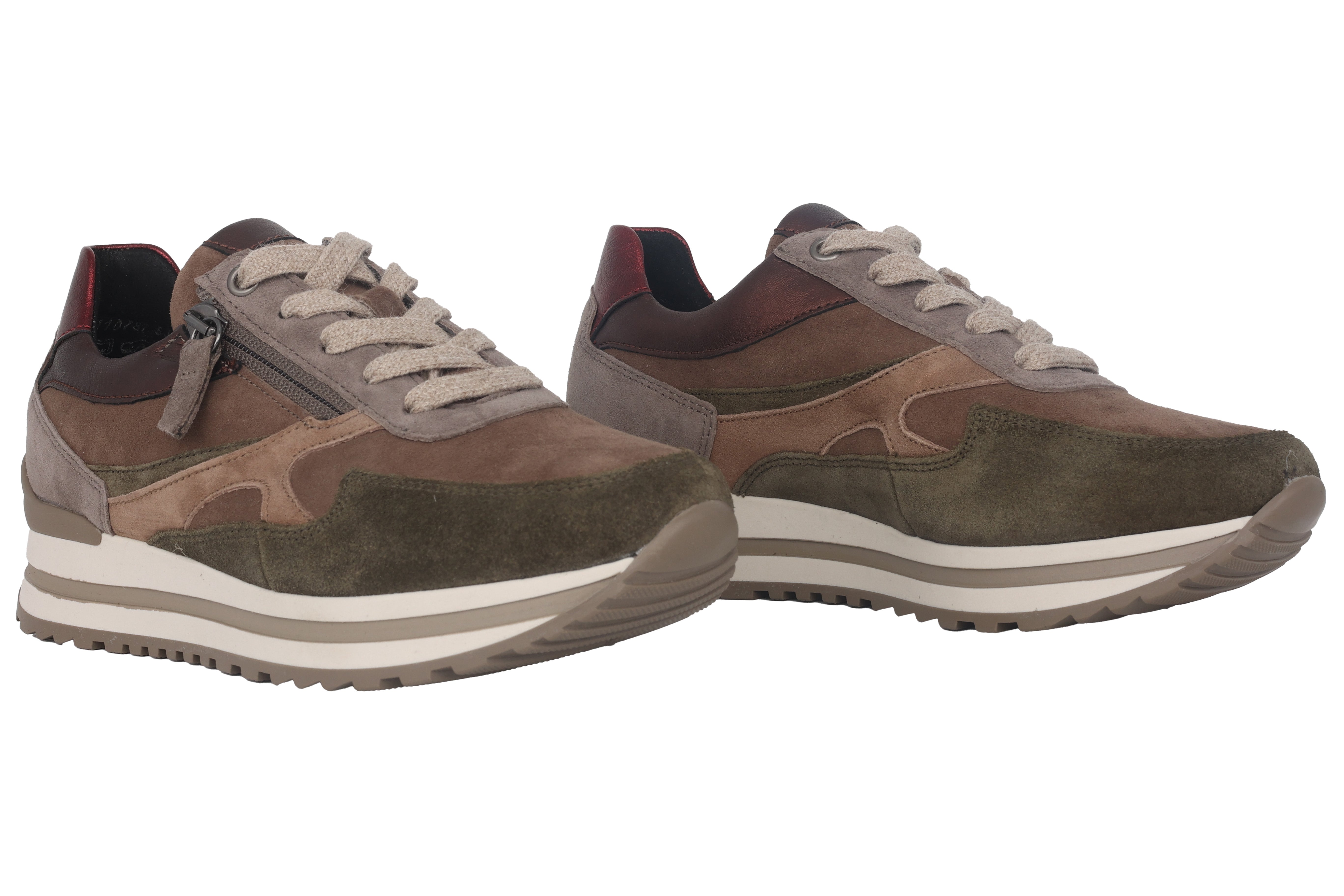 Sznurowane buty damskie '56.526.20' o szerokim kroju (H) - Brązowo-beżowo-zielona mieszanka