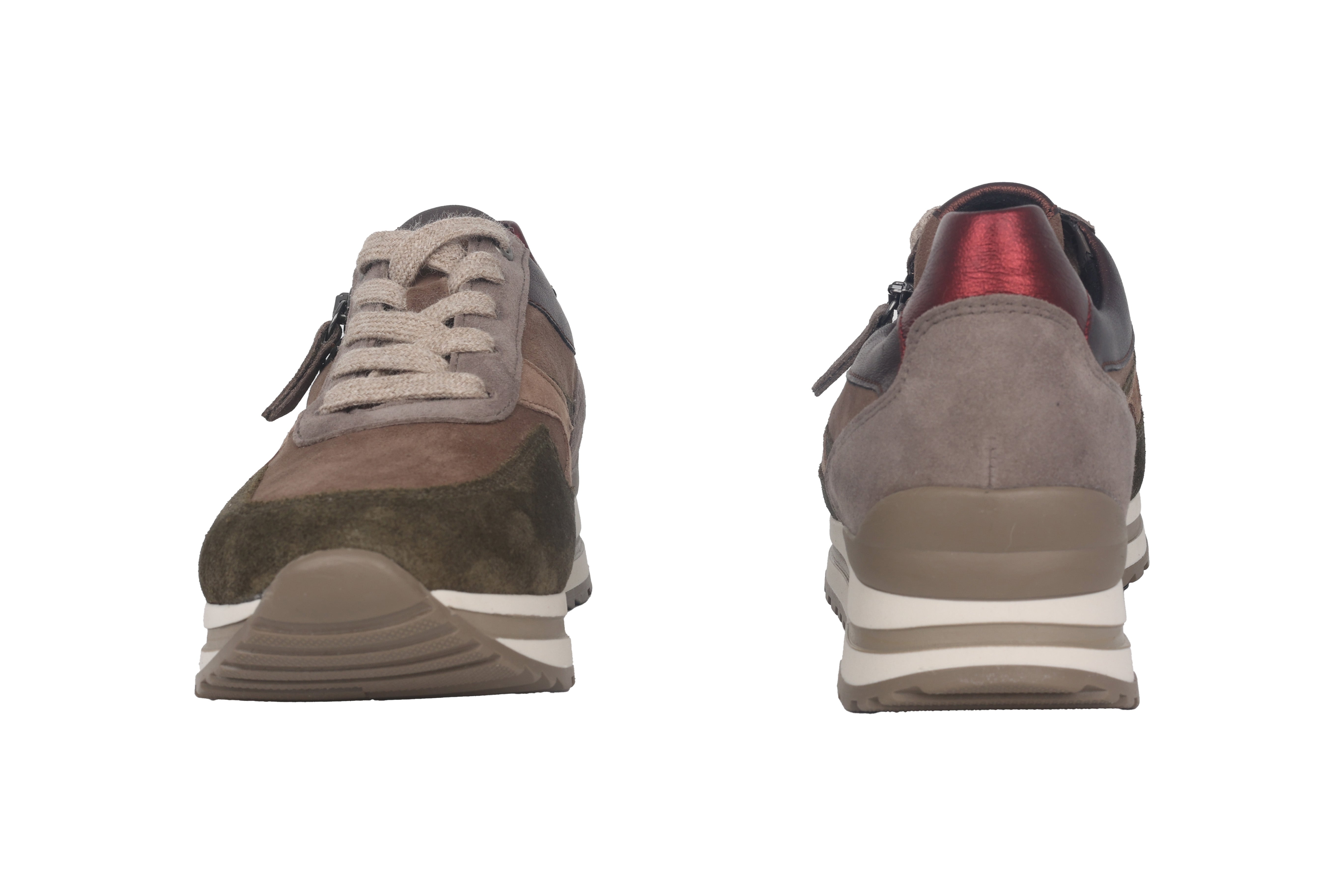 Sznurowane buty damskie '56.526.20' o szerokim kroju (H) - Brązowo-beżowo-zielona mieszanka