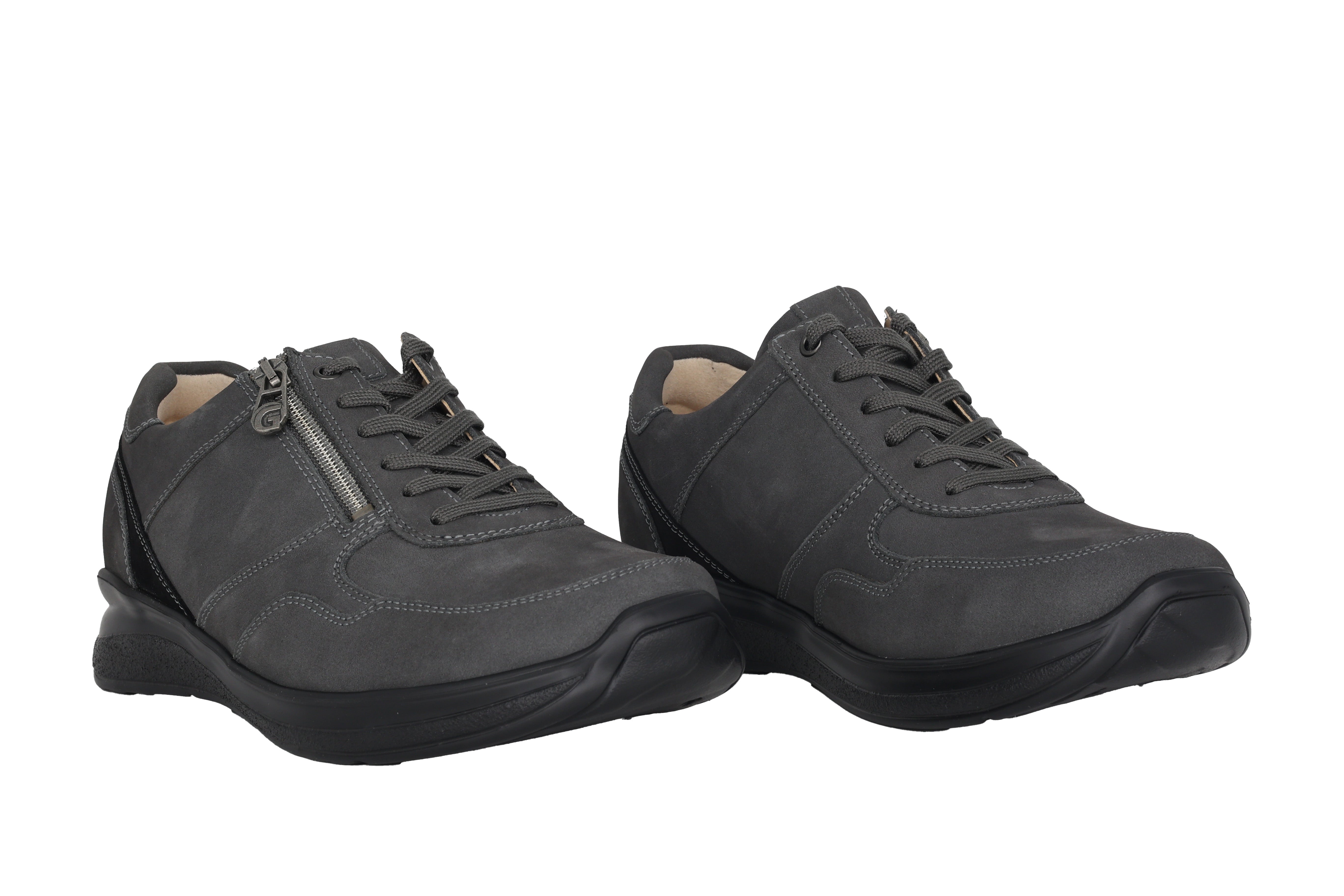 Chaussure de marche à lacets et fermeture éclair pour hommes 'Harald' - Coupe large (H) - Gris