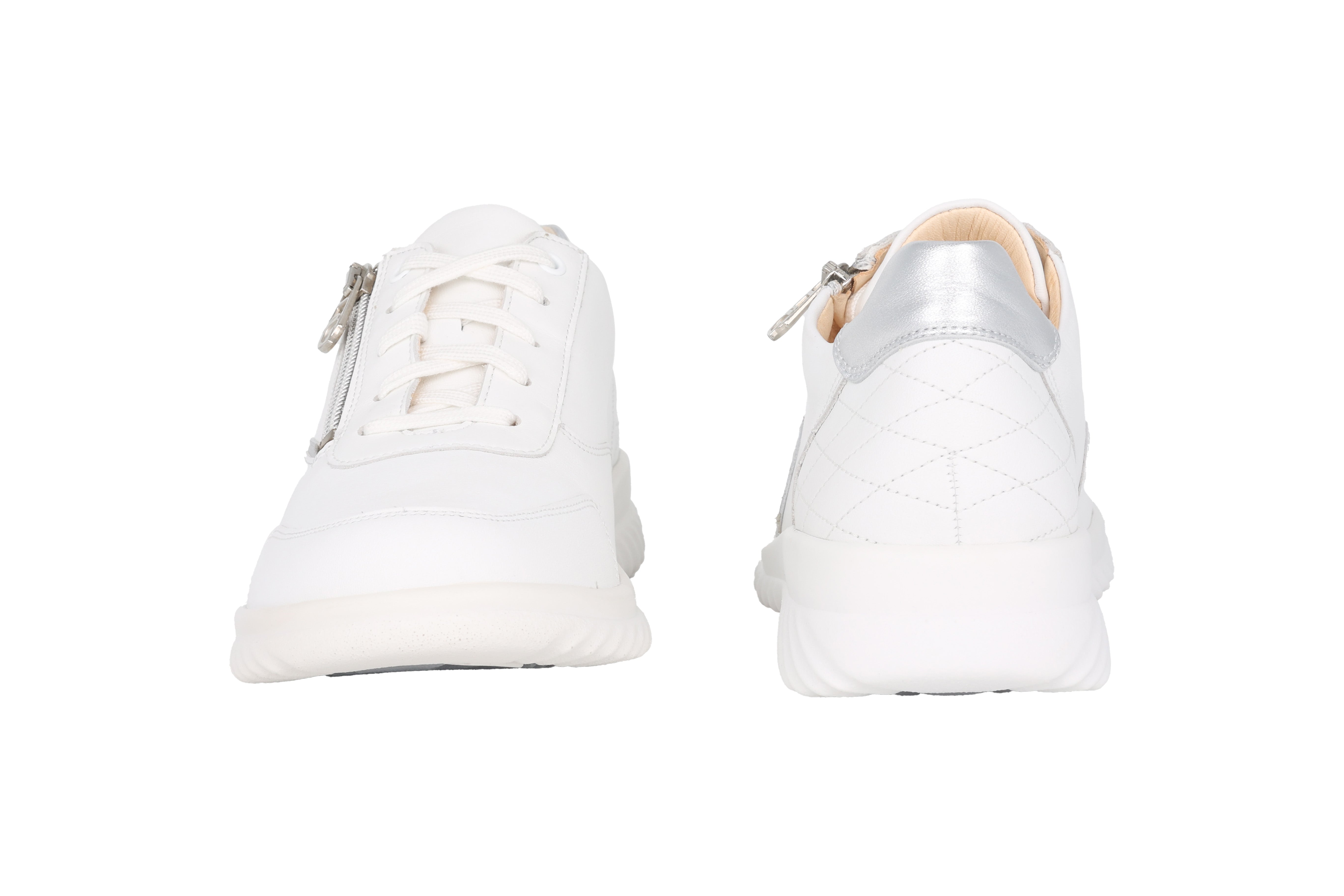 Scarpe con zip e lacci da donna a vestibilità ampia (H) 'Heike' - Bianco