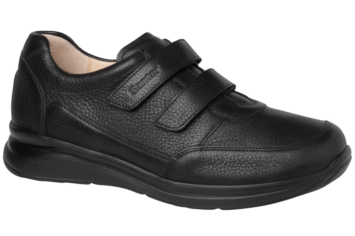 'Harald' men's ergonomic wide fif (H) double strap shoe - Black - Chaplinshoes'Harald' men's ergonomic wide fif (H) double strap shoe - BlackGanter