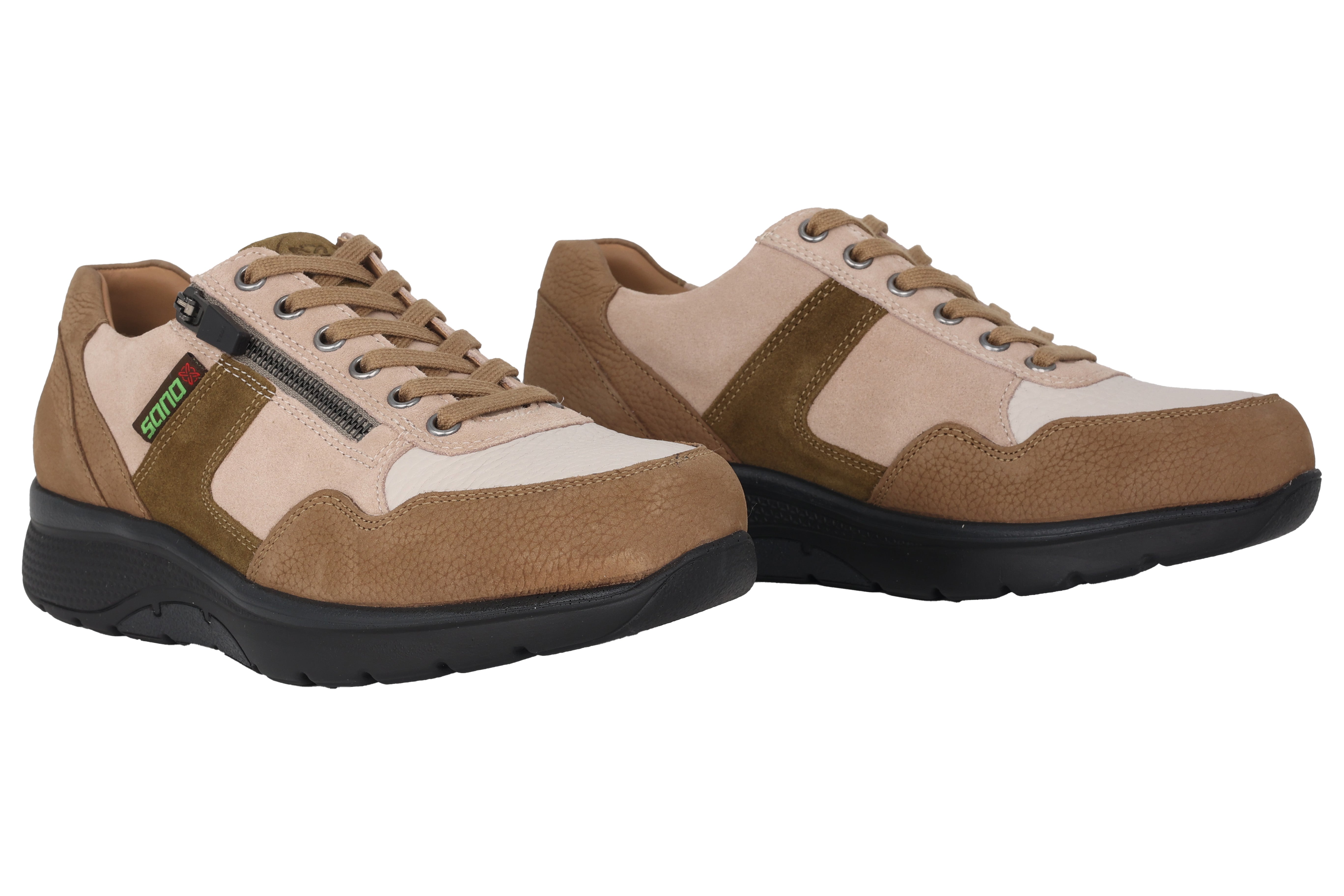 'Amory' oprolbare herensneaker met brede pasvorm (H) en veters - bruin