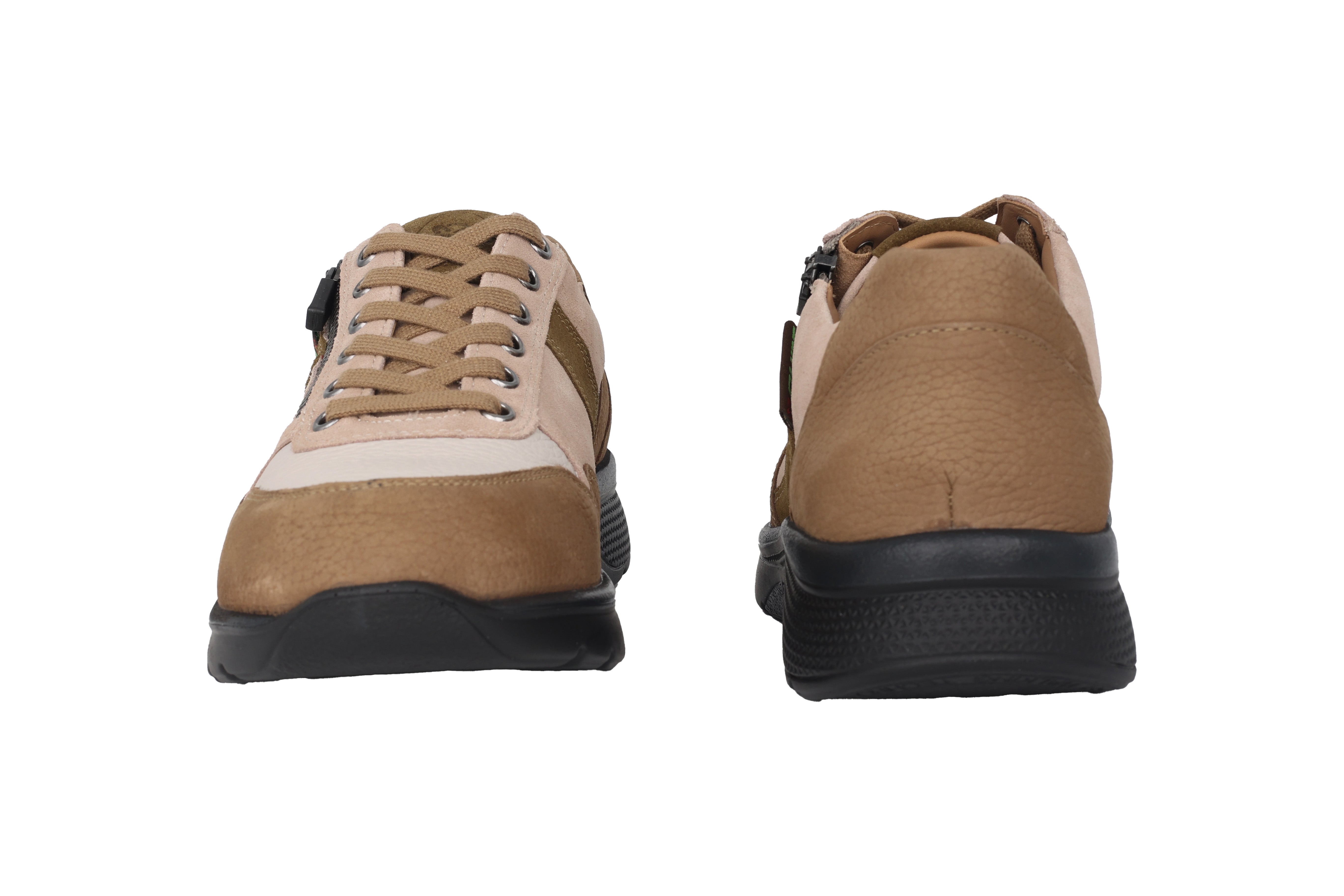 'Amory' oprolbare herensneaker met brede pasvorm (H) en veters - bruin