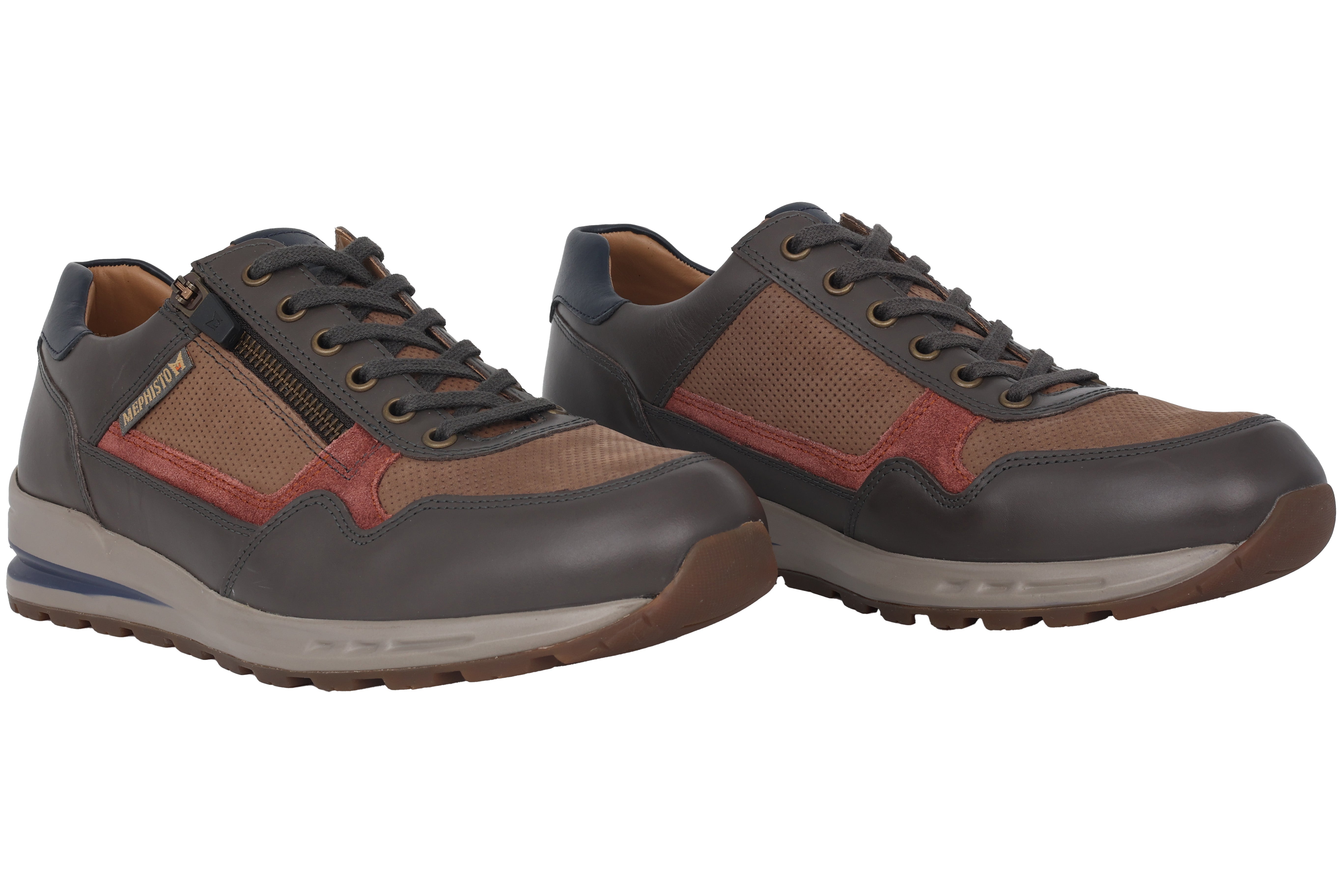 'Bradley' herenschoenen met veterrits - Grijs-bruin-rode mix