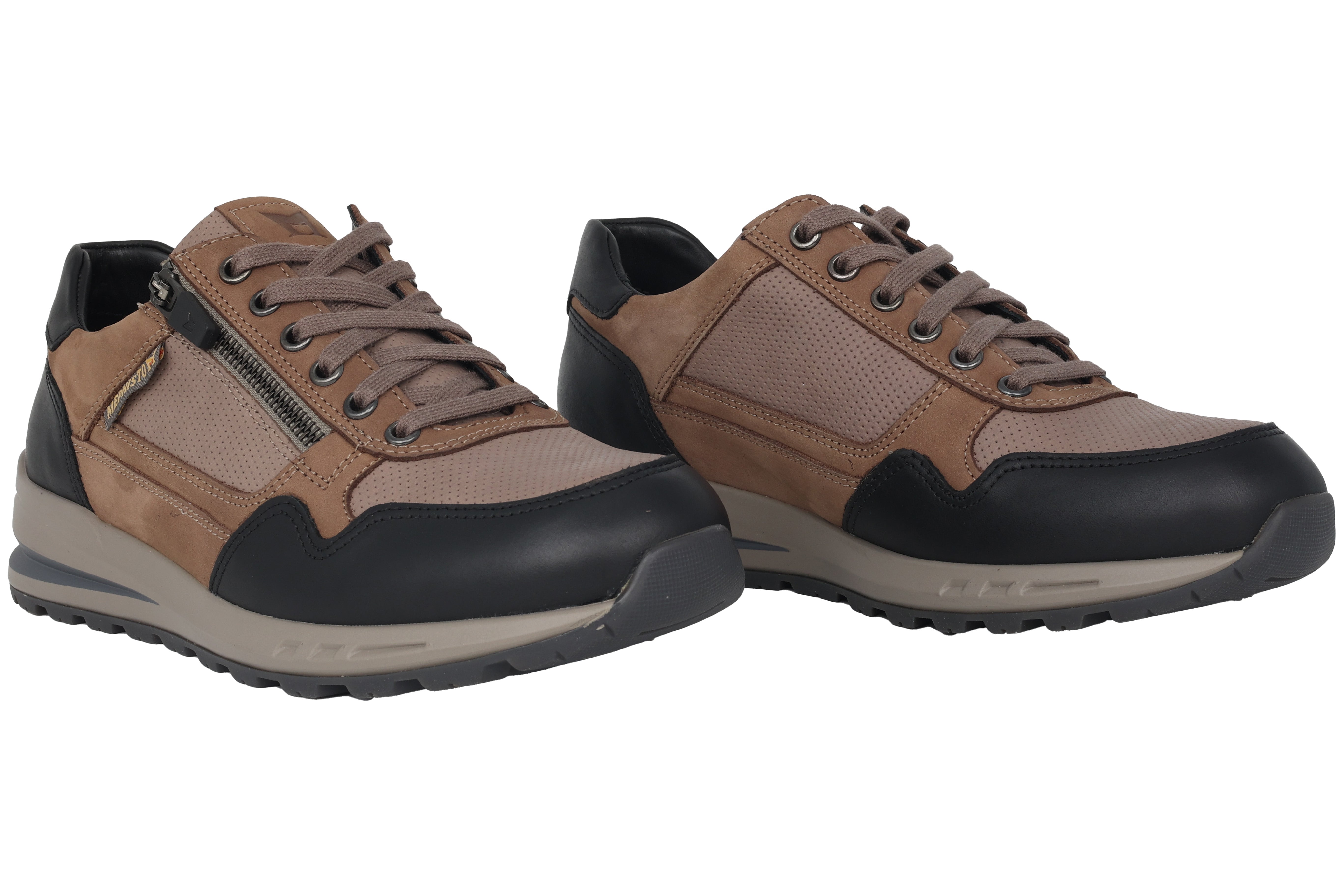 Męskie tenisówki zapinane na zamek i koronkę, model 'Bradley' - mieszanka brązowo-czarna