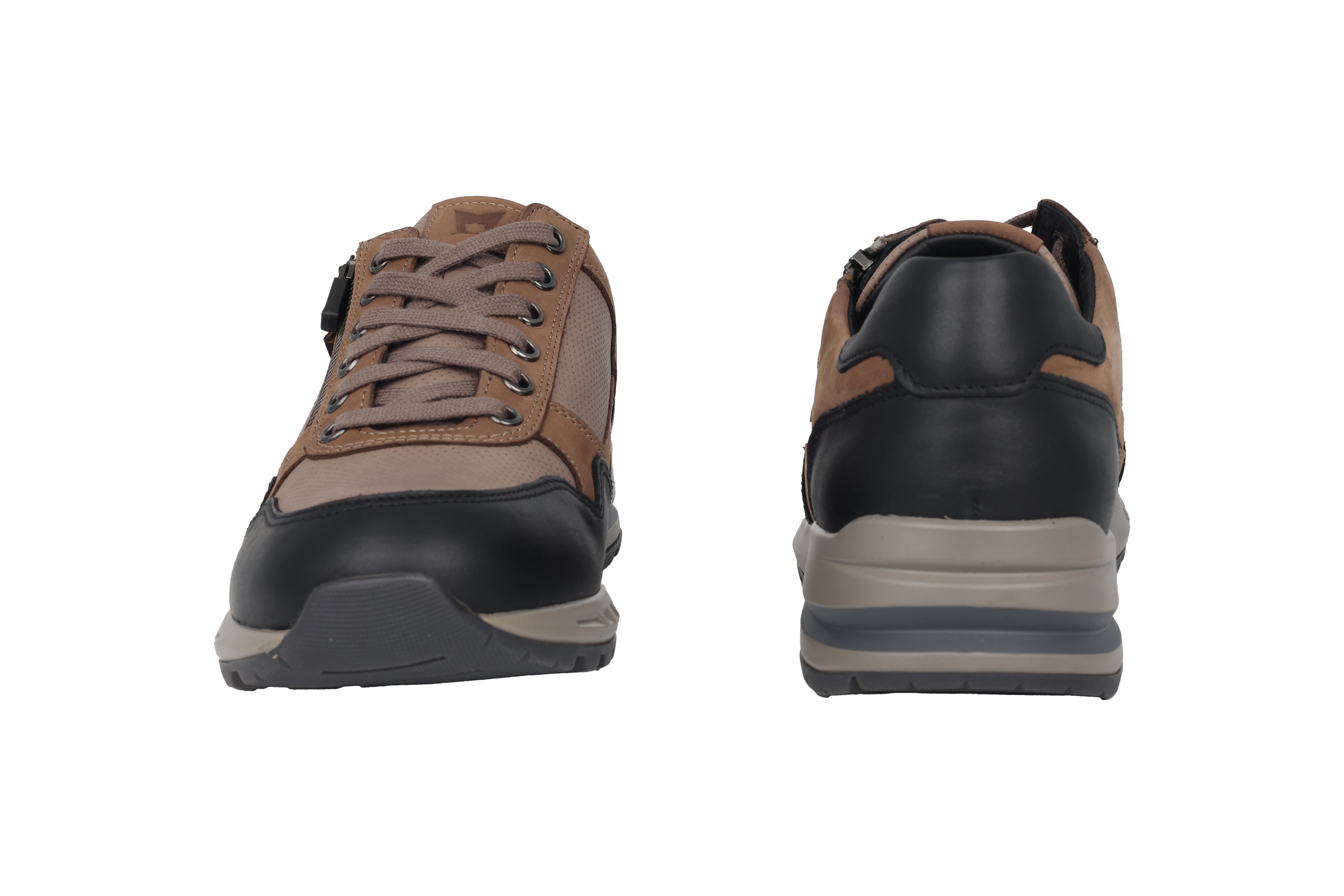 Męskie tenisówki zapinane na zamek i koronkę, model 'Bradley' - mieszanka brązowo-czarna