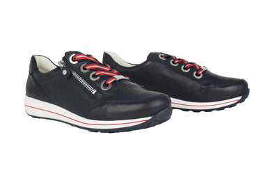 'Osaka' dames sneaker met brede pasvorm (H) veters - rits - Blauw - Chaplinshoes'Osaka' dames sneaker met brede pasvorm (H) veters - ritssluiting - BlueAra