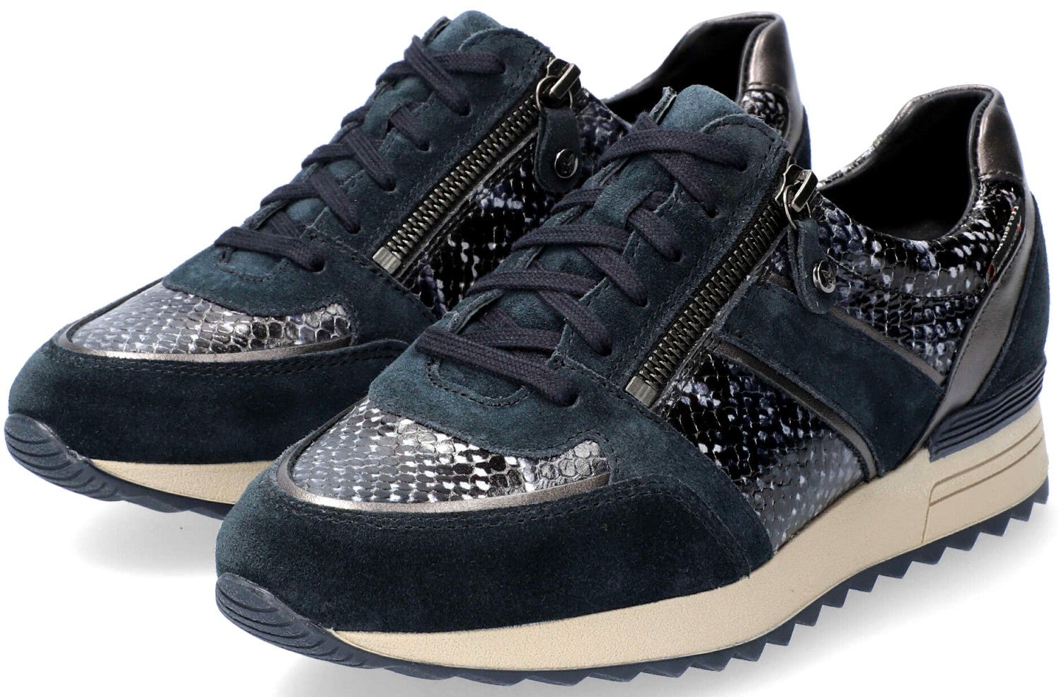 Tênis feminino de renda 'Toscana' com zíper - Azul - ChaplinshoesTênis feminino de renda 'Toscana' com zíper - BlueMephisto