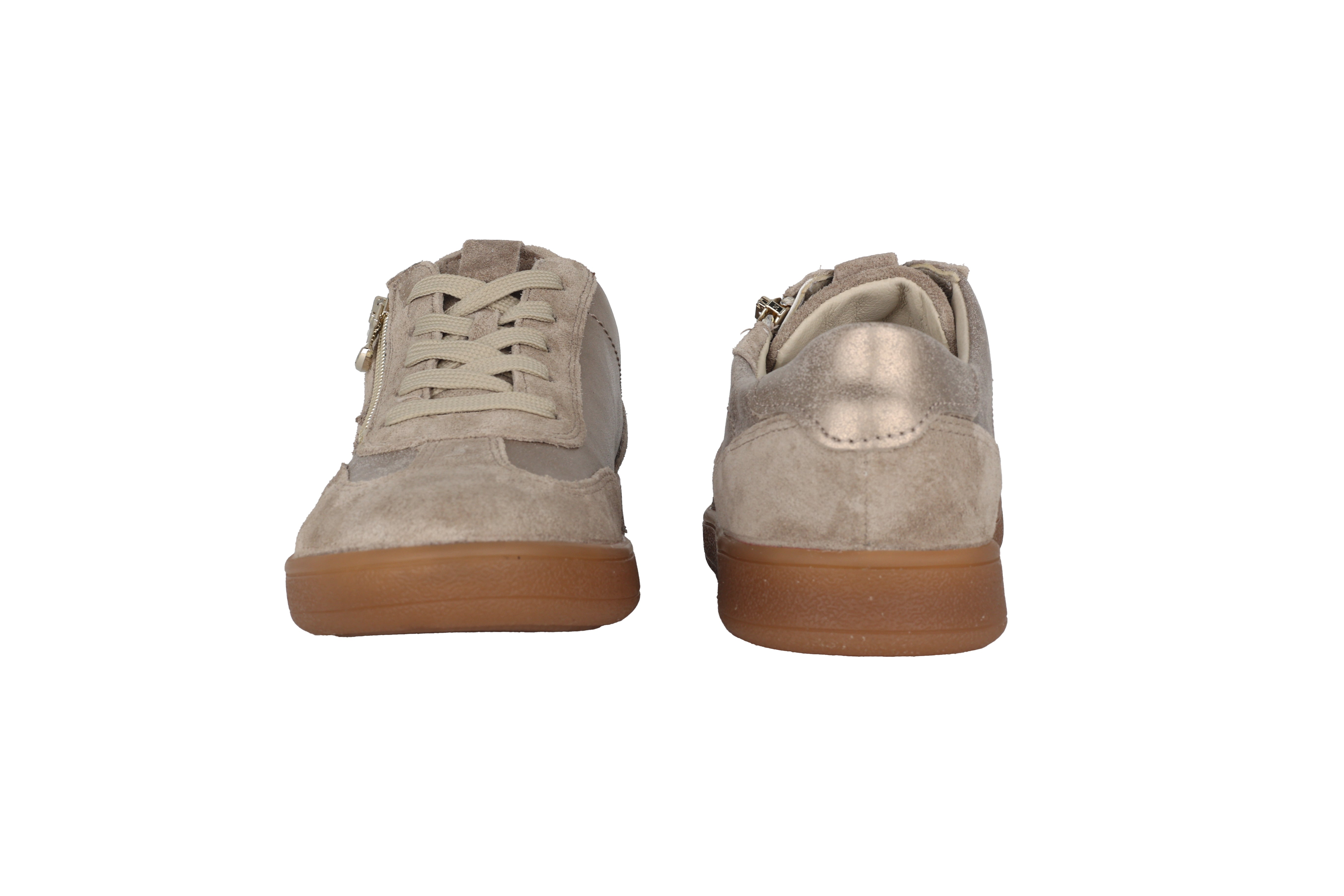 'H-Daisy' Zapatilla deportiva para mujer de corte ancho (H) con cordones y cremallera - topo/beige