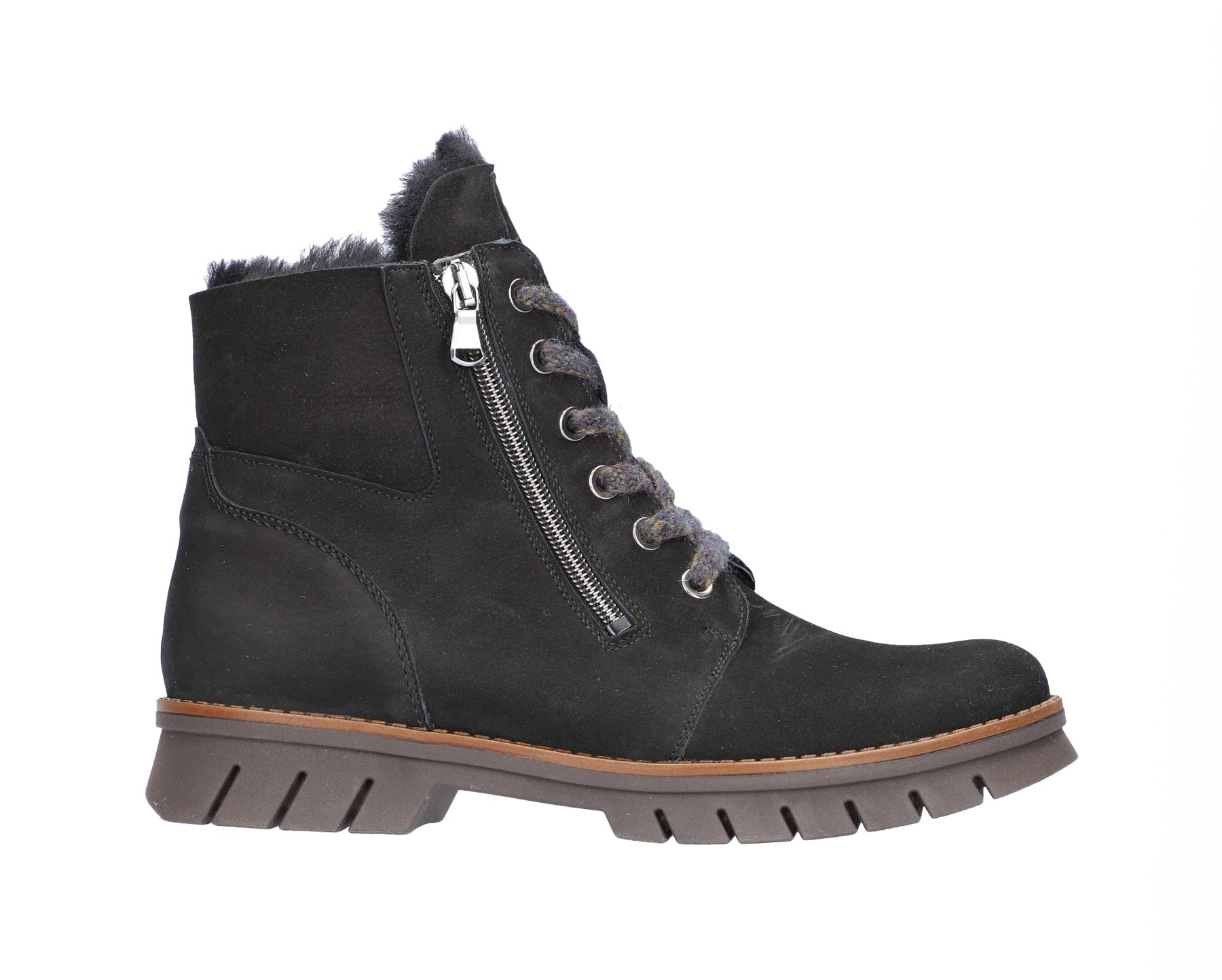 Bottines à lacets et zip pour femme coupe large (H) 'H-Xara' - noir