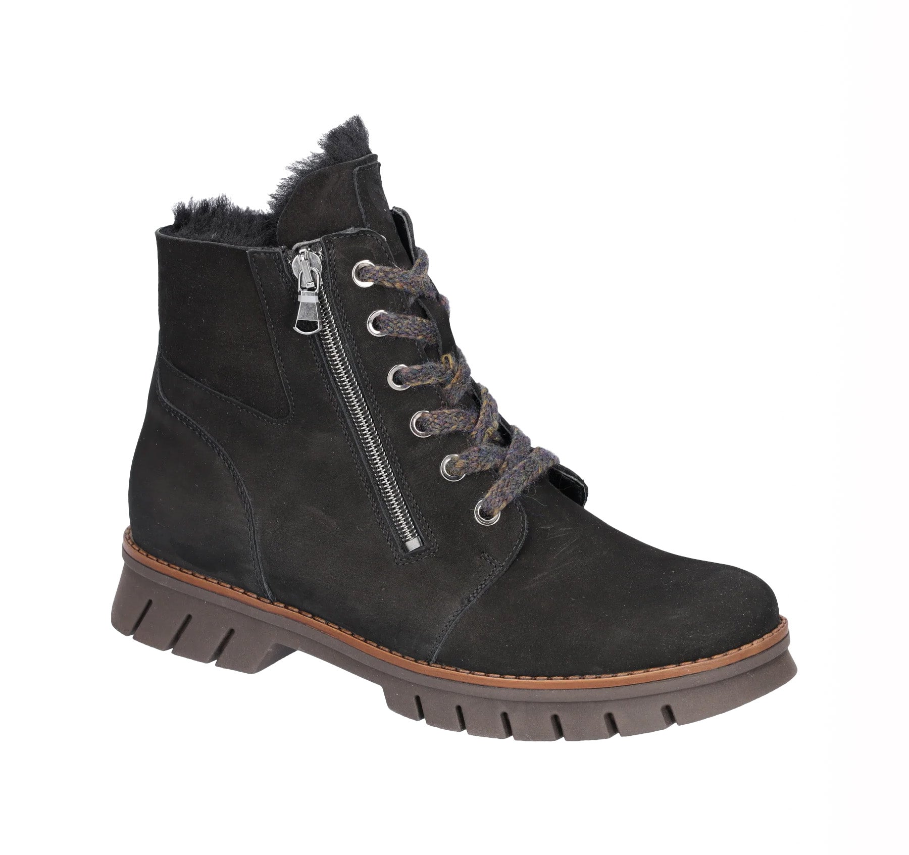 Bottines à lacets et zip pour femme coupe large (H) 'H-Xara' - noir