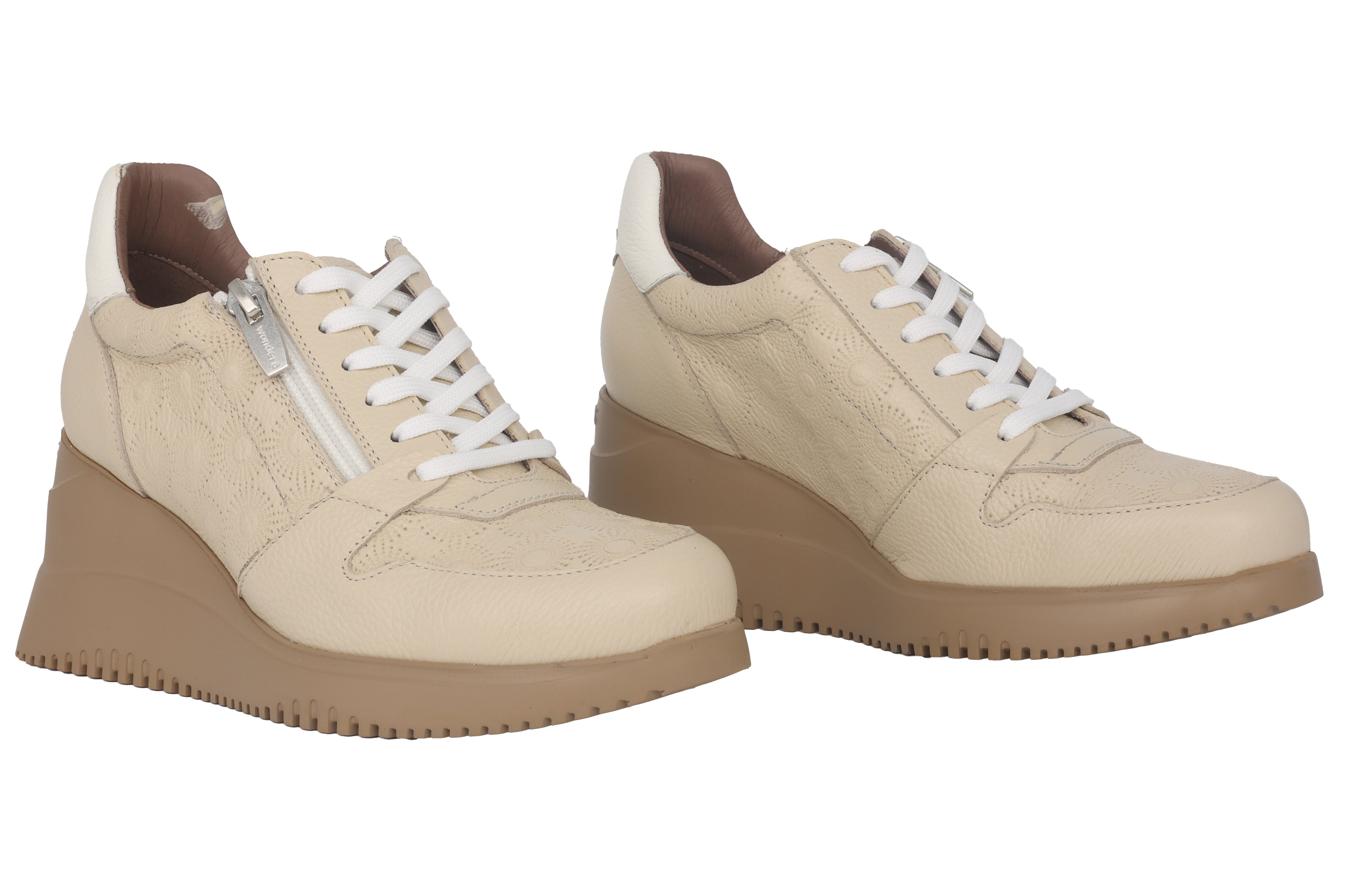 'Rainbow' Damessneakers met sleehak en veters - Beige