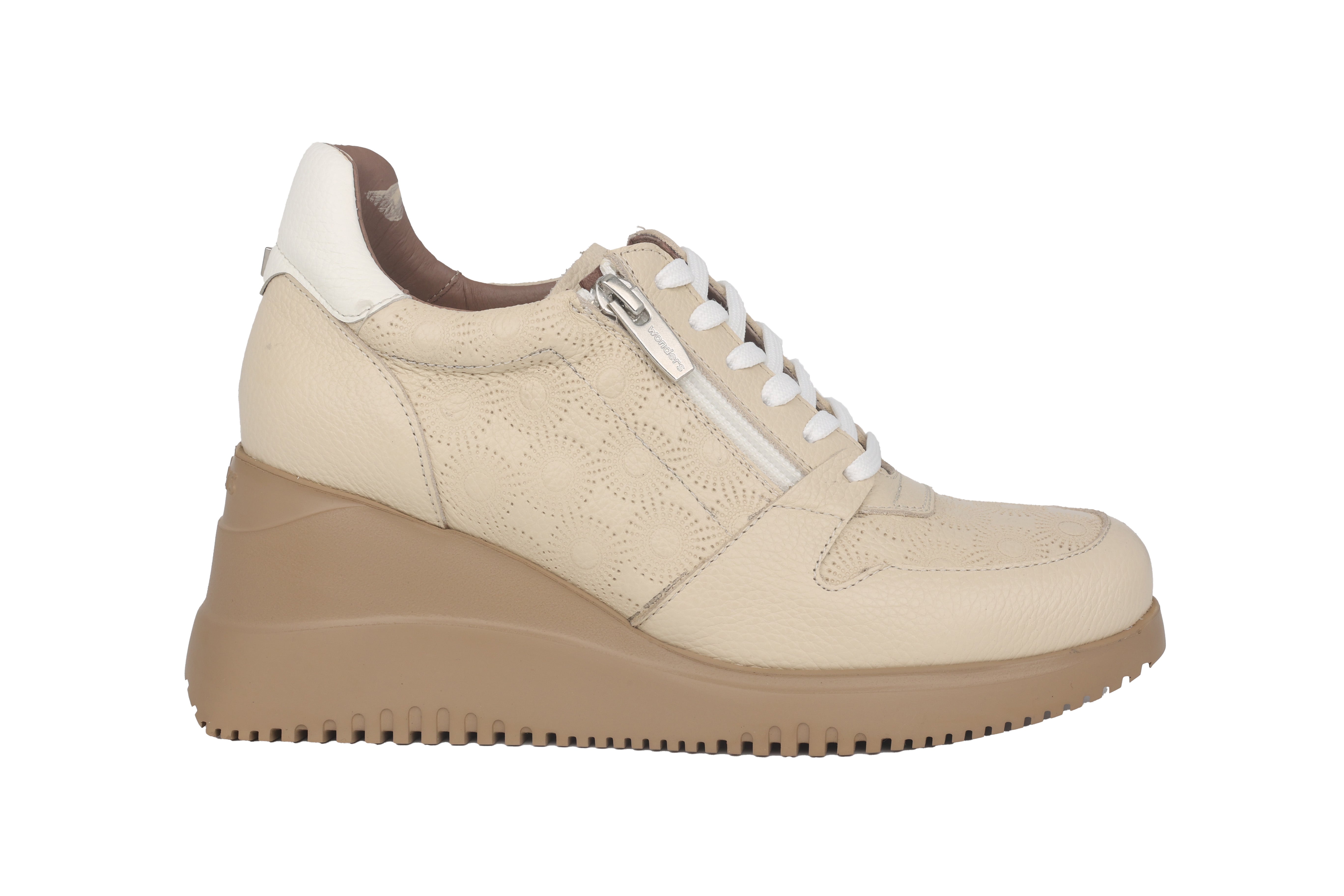 'Rainbow' Damessneakers met sleehak en veters - Beige