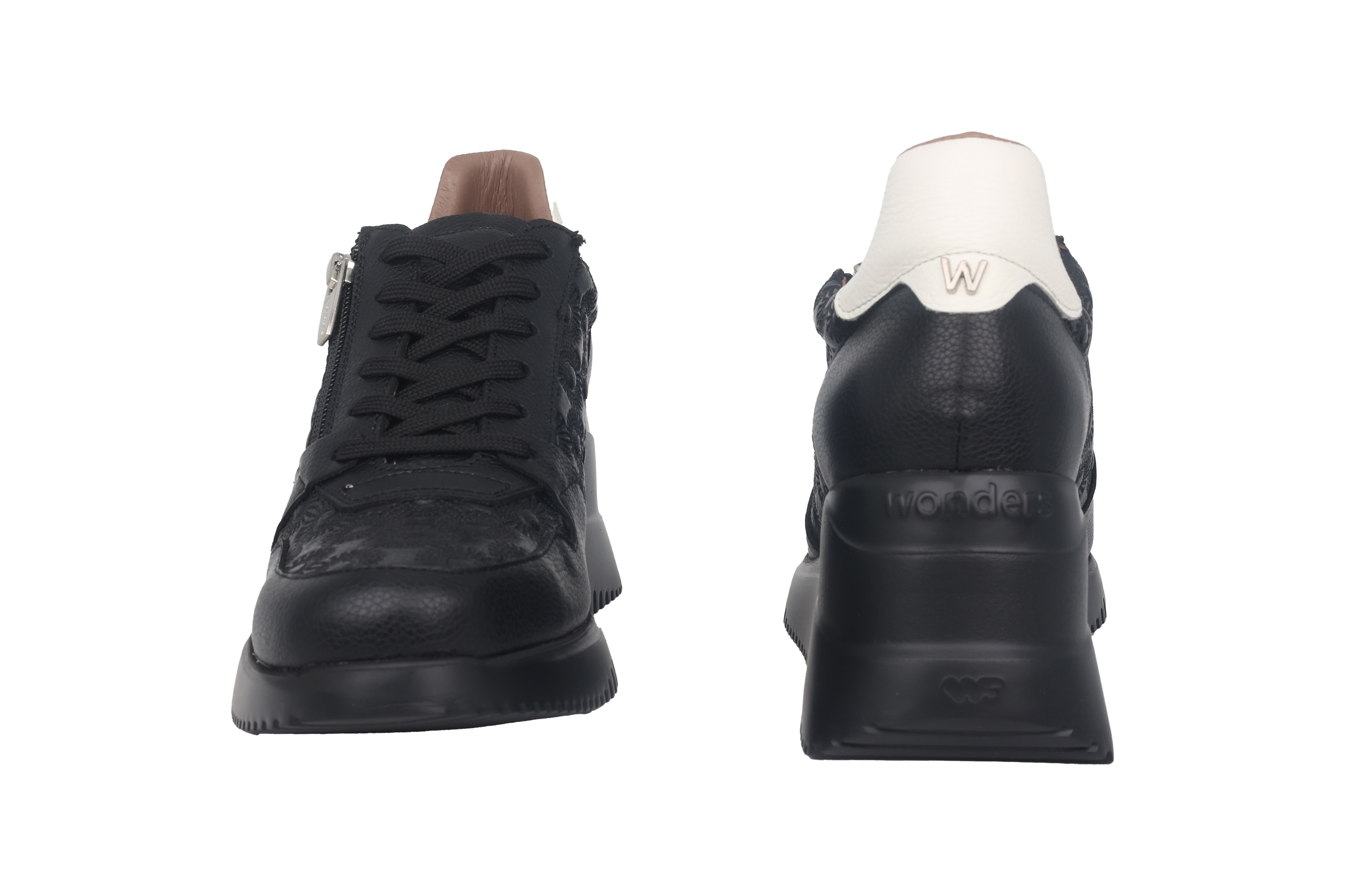 'Rainbow' Damen-Sneaker mit Keilabsatz und Schnürverschluss und Reißverschluss – Schwarz